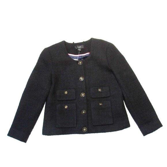 NWT J.Crew Lady Jacket in Black Maritime Tweed Collarless Wool Blend 2